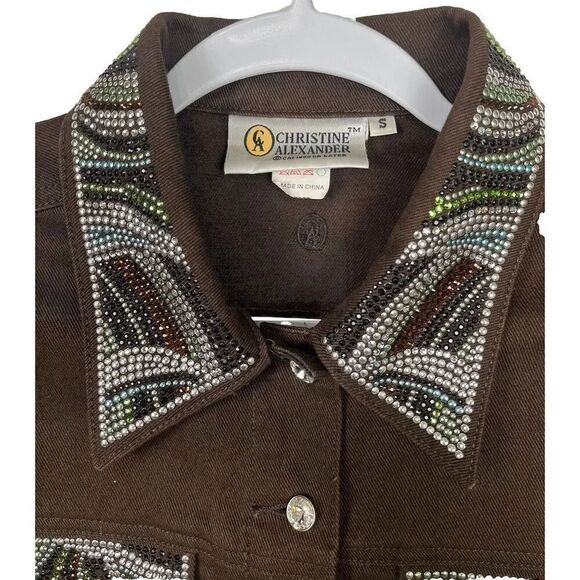 Vintage Christine Alexander Jacket Womens Size S Brown Denim Bling - Picture 2 of 9